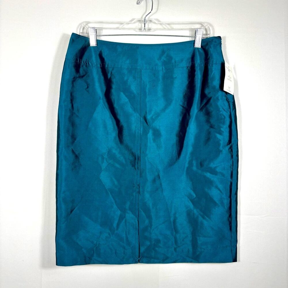 NWT Sharagano Silk Cotton Blend Teal Pencil Skirt Size 10 R0352